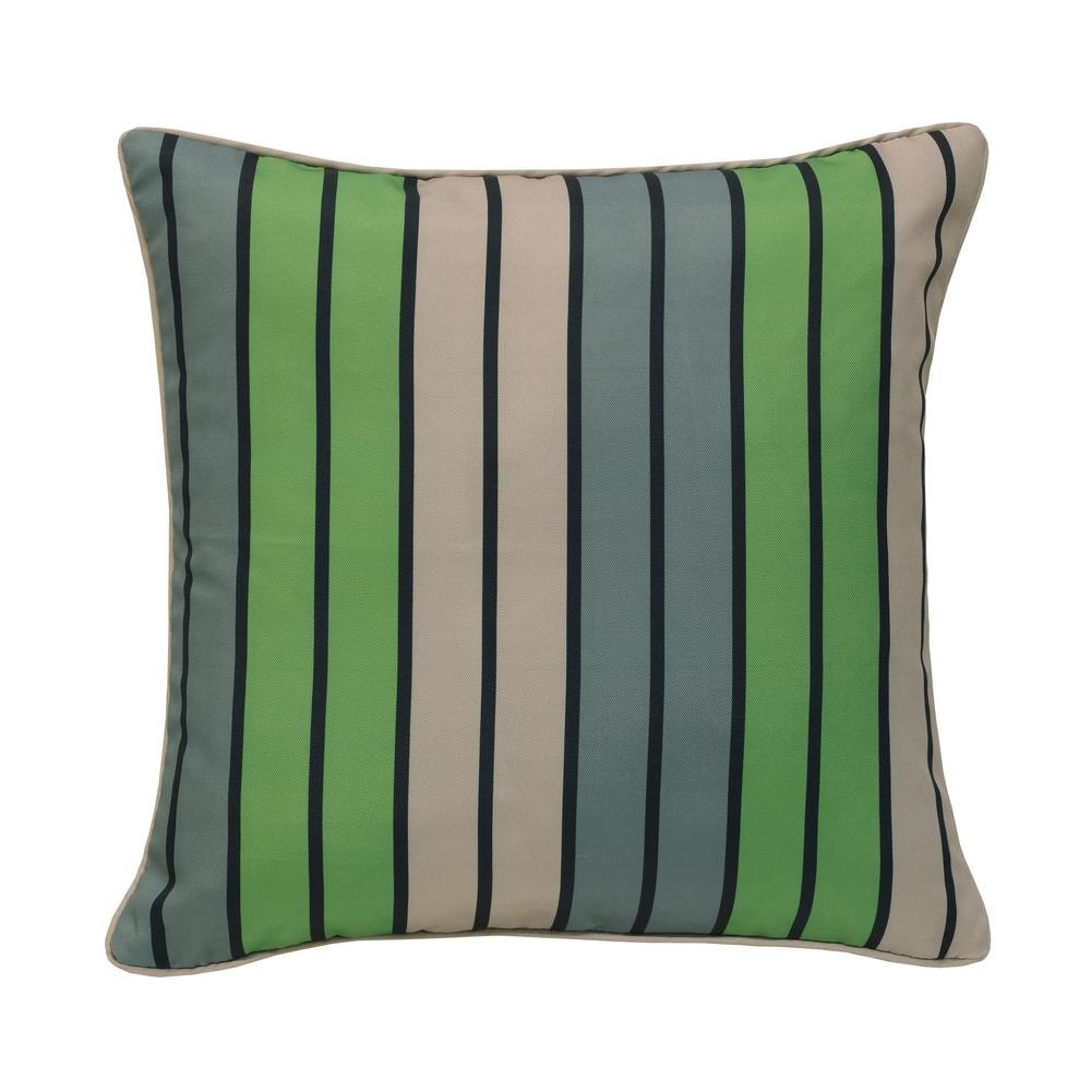 Vintage Green and Blue Striped Outdoor Throw Pillow