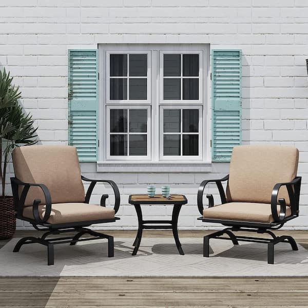 OUPES 3-Piece Metal Patio Conversation Set with Beige Cushions