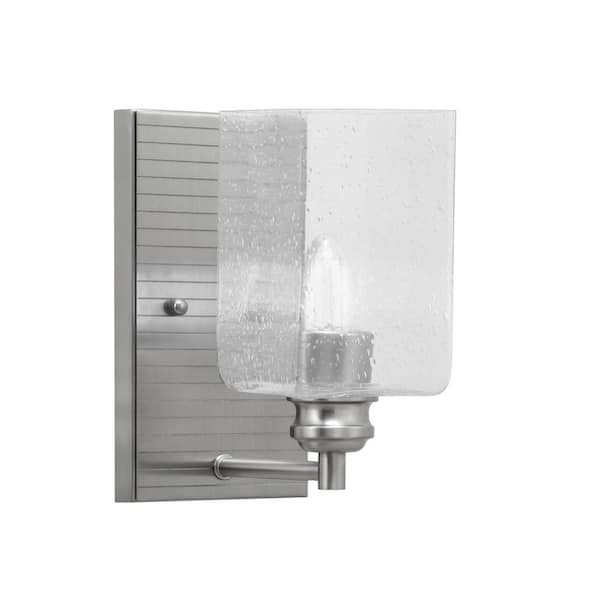 Unbranded Albany 1-Light Brushed Nickel 4 in. Wall Sconce with Square Clear Bubble Glass Shade