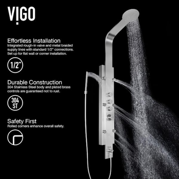 VIGO Mateo Stainless Steel 6-Spray Shower Panel System (Valve Included)