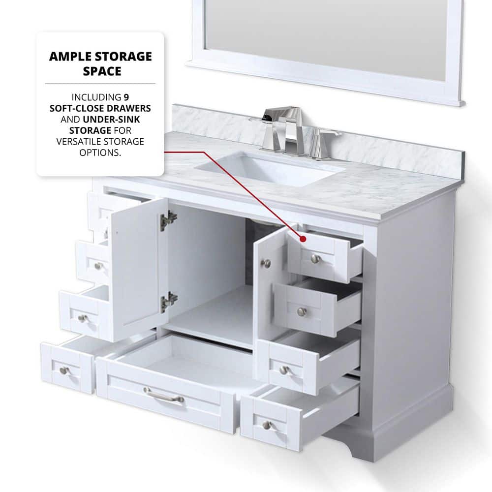 Dukes 48" White Marble Top Vanity with Mirror and Faucet