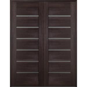 Vona 07-02 36 in. x 83.25 in. Both Active 7-Lite Frosted Glass Veralinga Oak Wood Composite Double Prehung French Door