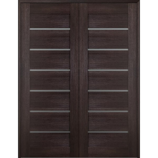 Vona 07-02 64 in. x 84 in. Both Active 7-Lite Frosted Glass Veralinga Oak Wood Composite Double Prehung French Door