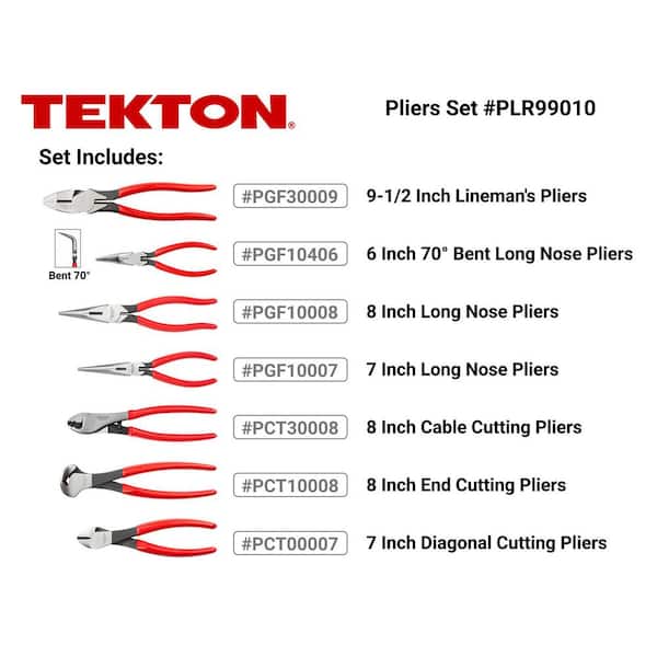 7-Pieces Pliers Set (Cable, Diagonal, End, Lineman, Long, Slip)