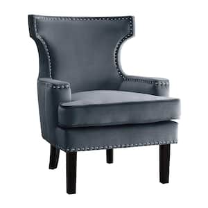 Pierre Gray Velvet Upholstery Nailhead Trim Back Accent Chair