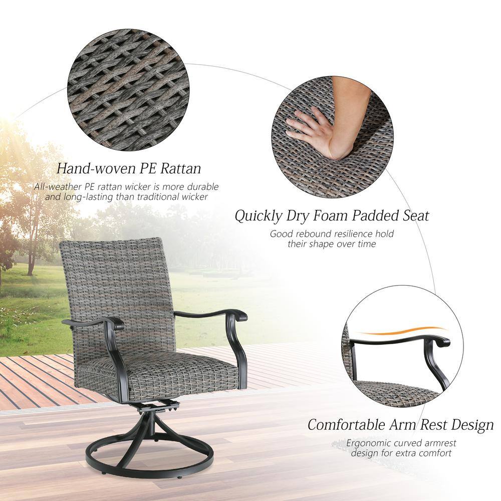 Detail view of the Ulax Furniture swivel chair highlighting the hand-woven PE rattan and curved armrests.