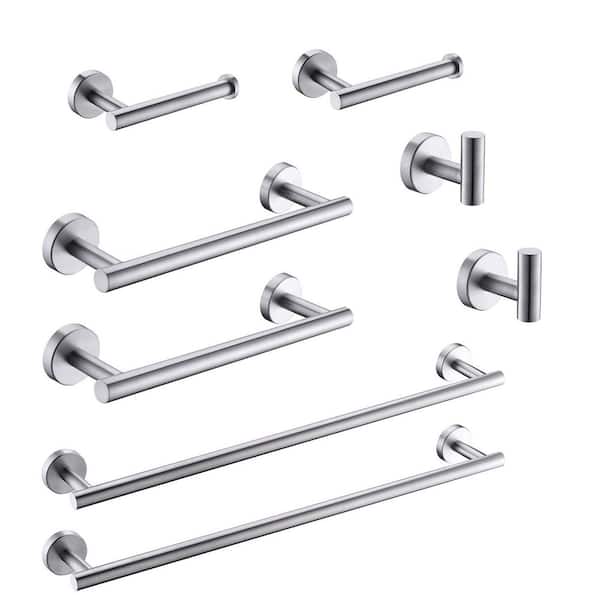 8-Pieces Brushed Nickel Bathroom Accessories Set, Bath Towel Bar Set, Towel Racks for Bathroom Wall Mounted.