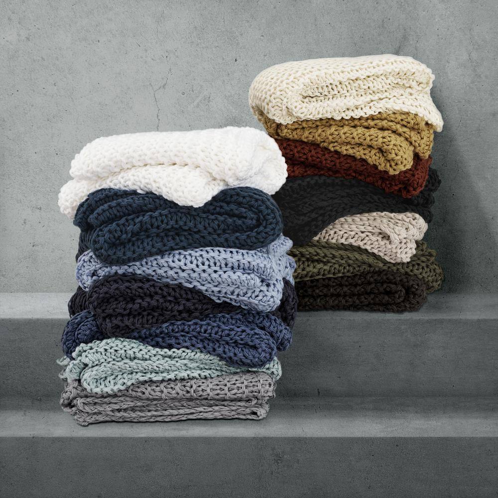 Modern Textured Chunky Knit Queen Throw in Chocolate