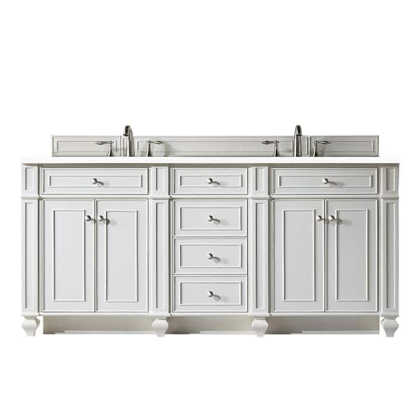 James Martin Vanities Bristol 72.0 in. W x 23.5 in. D x 34 in. H Bathroom Vanity in Bright White with White Zeus Quartz Top