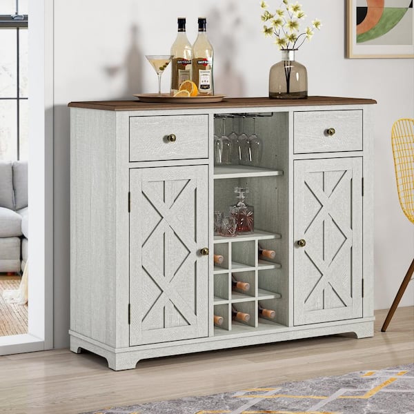 FESTIVO White Wood Bar Wine Cabinet with Brushed Nickel Knobs FWC20103 -  The Home Depot