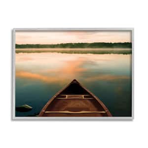 Canoe on Lake Warm Sunrise Water Reflection by Danita Delimont Framed Nature Art Print 30 in. x 24 in.