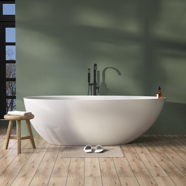 GIVING TREE JUNO 67 in. x 33.46 in. Solid Surface Composite Soaking Bathtub with Shampoo Placement Area in White