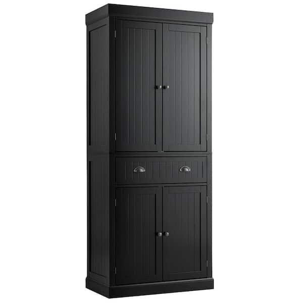 FORCLOVER Black Straight Buffet Sideboard Freestanding Kitchen Cabinet with 4-Adjustable Shelves