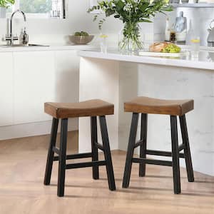 Oxton 24.5 in. Black and Brown Wood Counter Height Stool with Wood Seat (Set of 2)