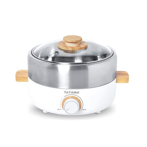 Tayama 2.5 Qt White Electric Nonstick Multi-Cooker Hot Pot with Grilling Plate