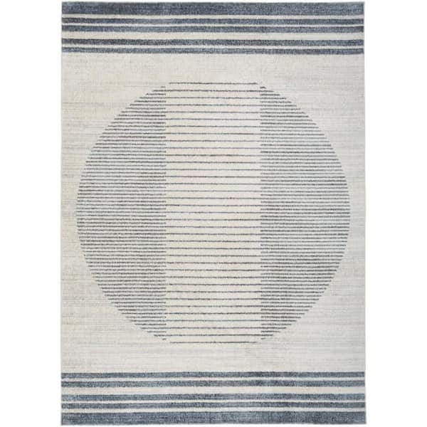 Astra Machine Washable Ivory Blue 4 ft. x 6 ft. Linear Contemporary Area Rug