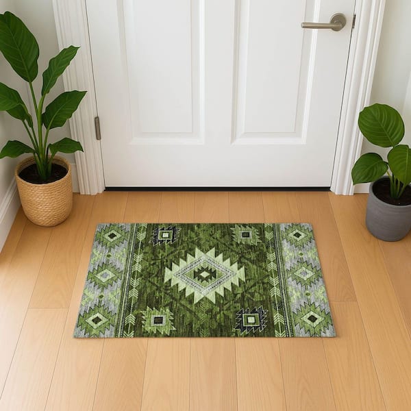 Mayfield Premium Machine Washable Abstract AMF1754 Olive 2 ft. x 3 ft. Area Rug