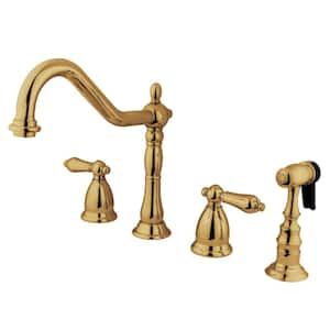 Heritage 2-Handle Standard Kitchen Faucet with Side Sprayer in Polished Brass