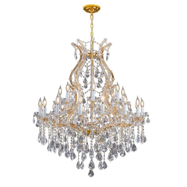 Gleam Flare D30 in. 15-Light Modern Gold Candle Crystal Chandelier Luxury Crystal Chandelier for High Ceiling Staircase, Living Room
