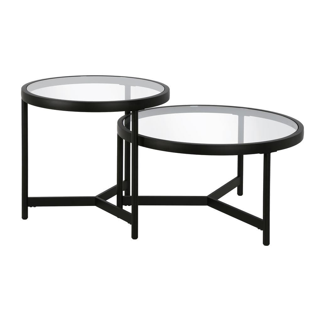 Blackened Bronze Round Glass Nesting Coffee Table Set