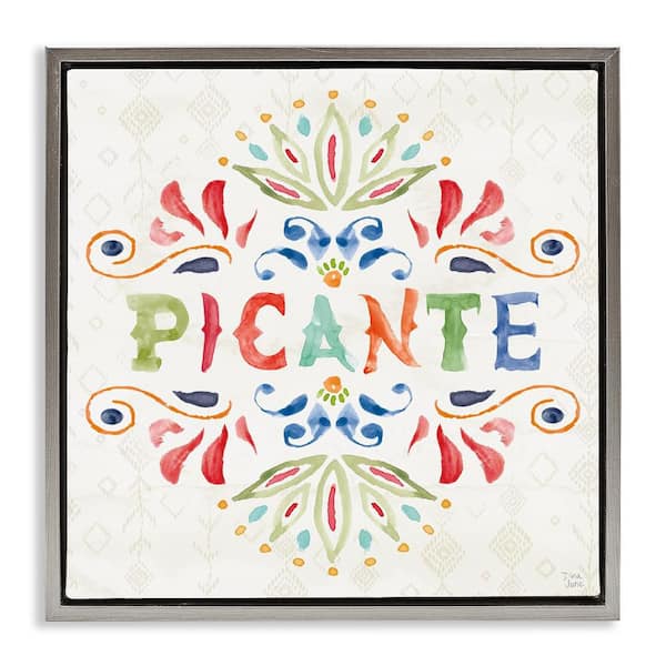 Stupell Industries Picante with Pattern by Dina June Gray Floater Frame Typography Graphic Art Print 18 in. x 18 in.