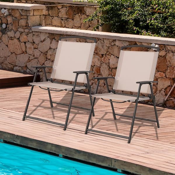 Costway 2 -Piece Patio Folding Sling Dining Chairs Armrests