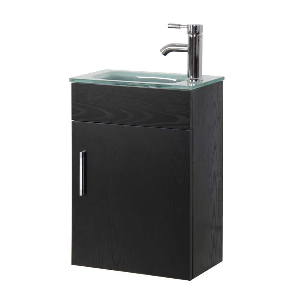Sheffield Home Sheffield 165 In W X 10 In D Floating Vanity In Black With Tempered Frosted Glass Vanity Top In Seafoam Bf101 The Home Depot