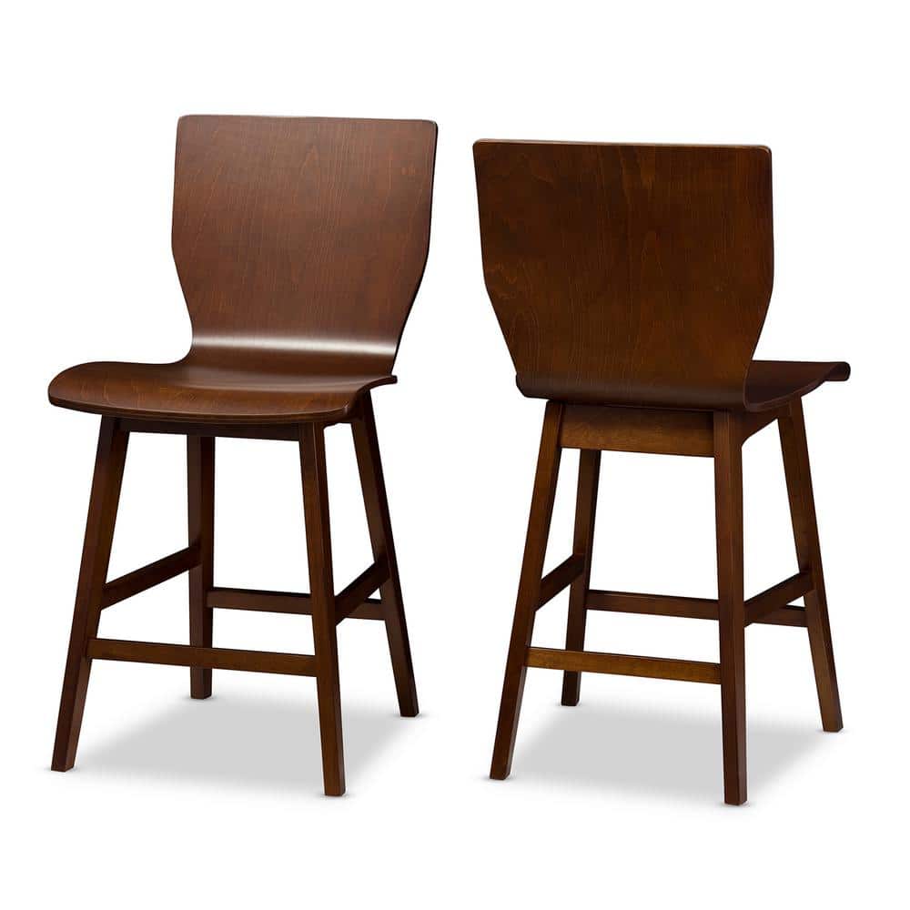 Elsa Dark Walnut Mid-Century Modern Counter Stools, Set of 2