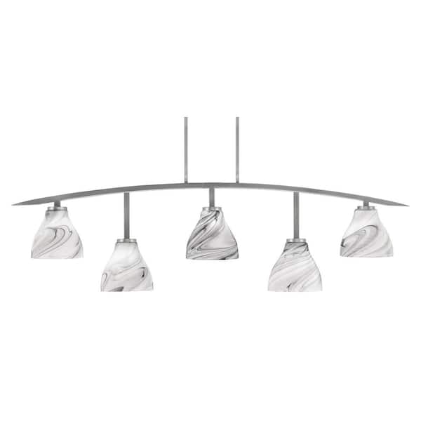 Siena 5-Light Graphite Billiard-Light with Smoke Textured Glass Shades
