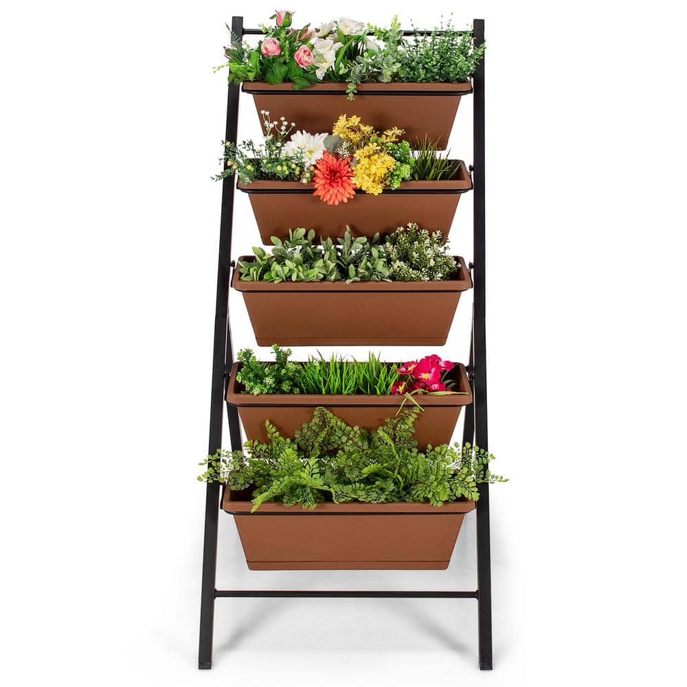 Brown 5-Tier Vertical Herb Garden Planter with Iron Frame