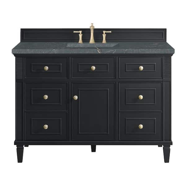 James Martin Vanities Lorelai 48.0 in. W. x 23.5 in. D x 34.06 in. H Single Bathroom Vanity in Black Onyx with Parisien Bleu Quartz Top