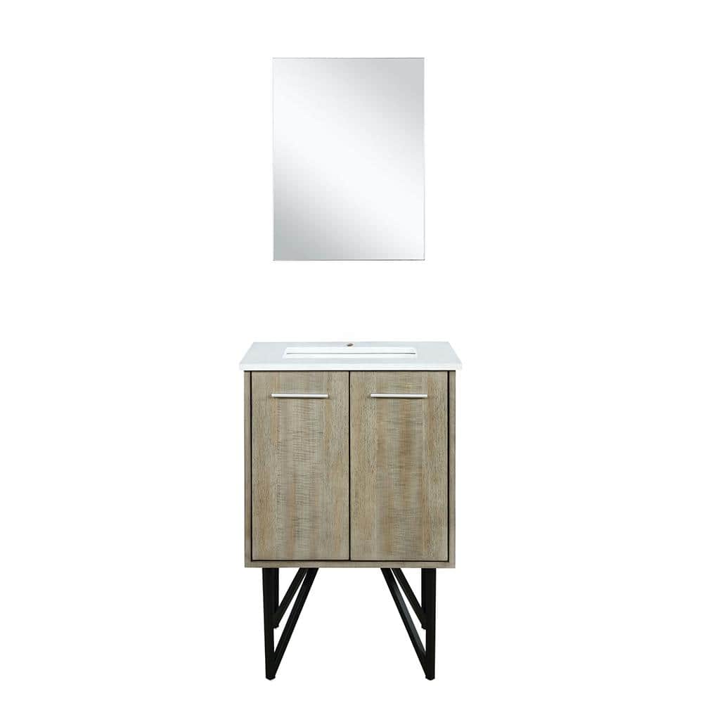 Rustic Acacia 24" Vanity with White Quartz Top and Frameless Mirror