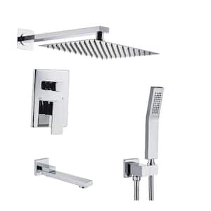 1-Spray 11.8 in. Square Hand Shower and Showerhead from Wall Combo Kit with Slide Bar in Chrome (Valve Included)