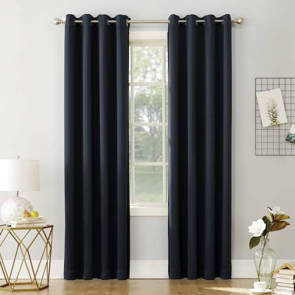 Sun Zero Saxon Energy Saving Navy Blue Polyester 54 in. W x 63 in. L Grommet Blackout Curtain (Single Panel)
