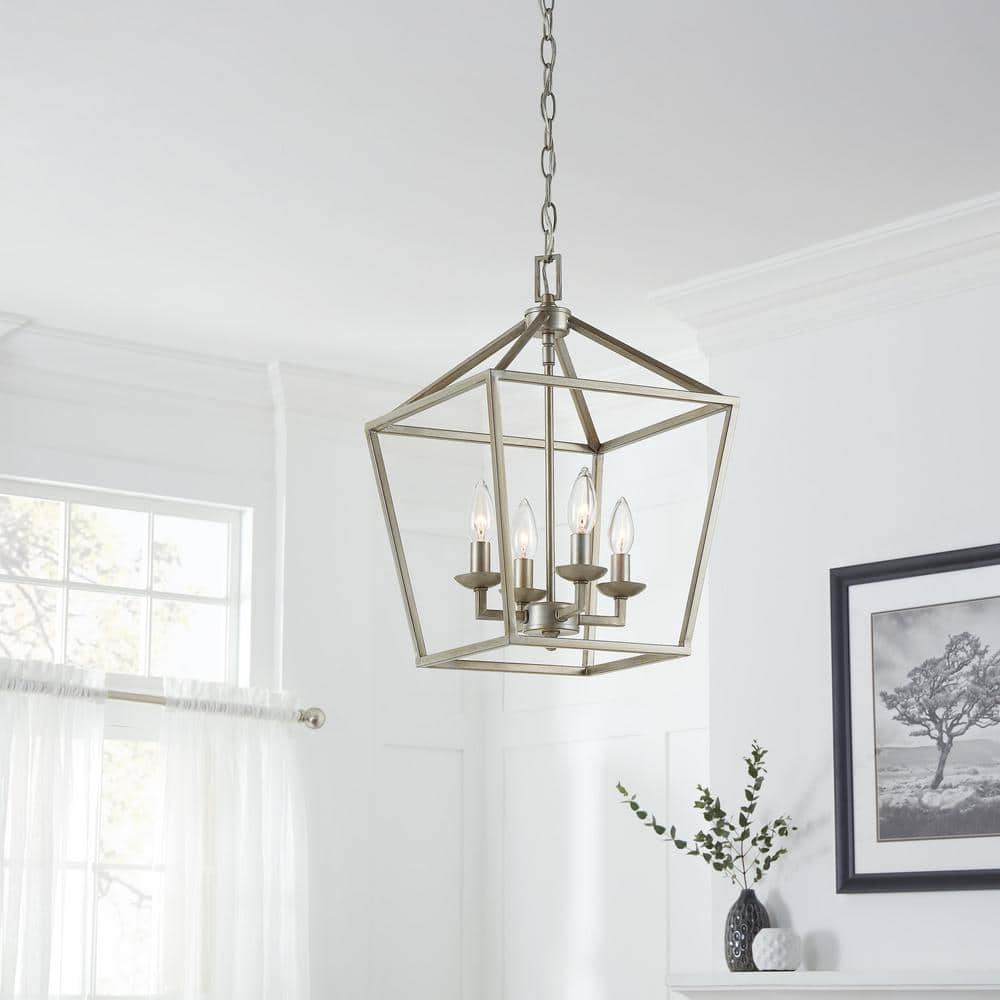 Weyburn 4-Light Antique Silver Leaf Farmhouse Chandelier Light Fixture with Caged Metal Shade price history on PriceWatchPro
