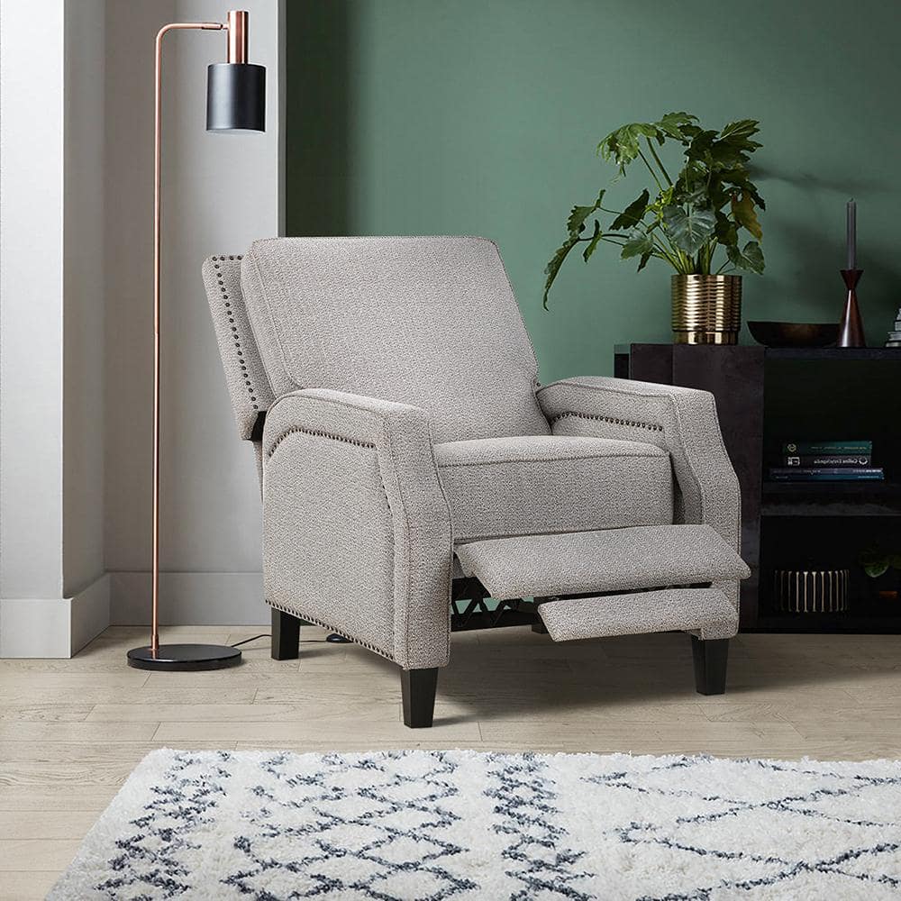 Large Gray Coconut Fabric Recliner with Tapered Legs