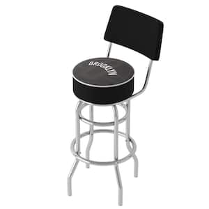 Brooklyn Nets Fade 31 in. Black Low Back Metal Bar Stool with Vinyl Seat