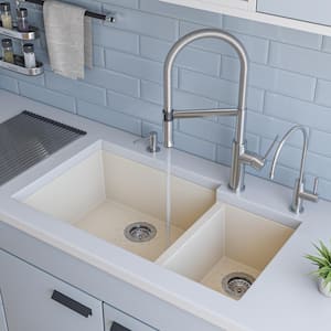 Undermount Granite Composite 33.88 in. 35/65 Double Bowl Kitchen Sink in Biscuit