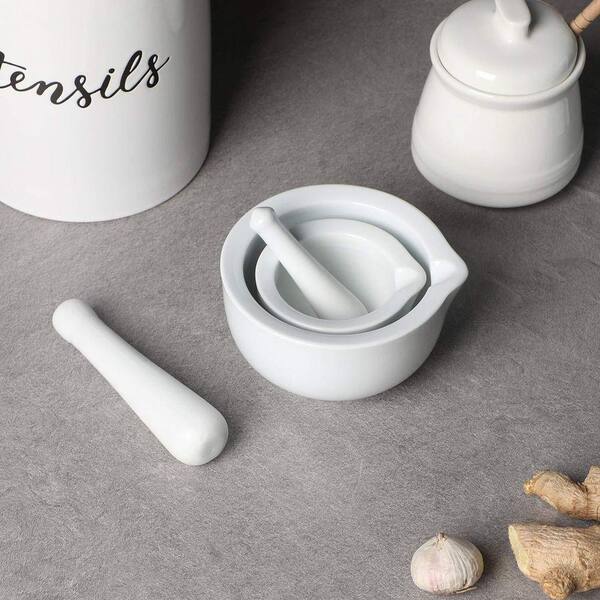 Lynzavix Porcelain Herb Grinder Set White Compact Mortar Pestle