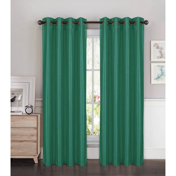 Window Elements Semi-Opaque Kim Faux Silk Extra Wide 84 in. L Grommet Curtain Panel Pair, Teal (Set of 2)