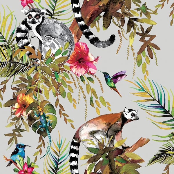 HOLDEN Tropical Lemur Silver Non-Pasted Wallpaper (Covers 56 sq. ft)
