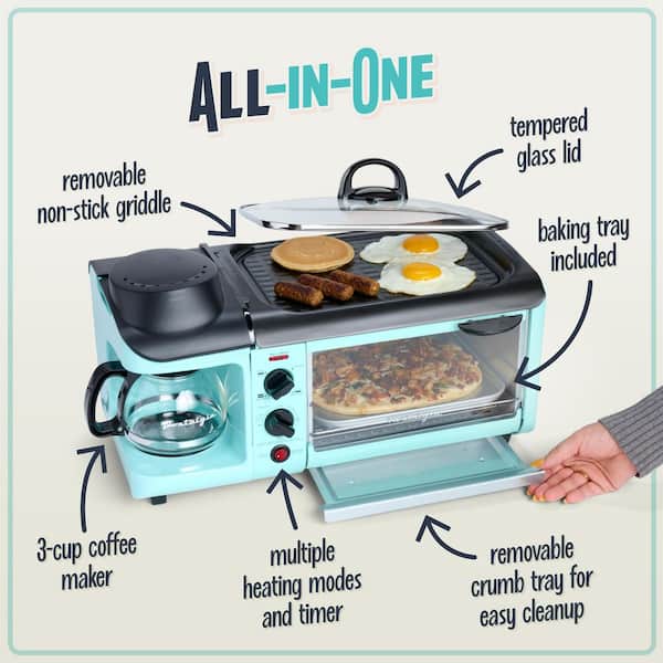 Nostalgia Retro 3-in-1 Aqua Electric Breakfast Station,With Non