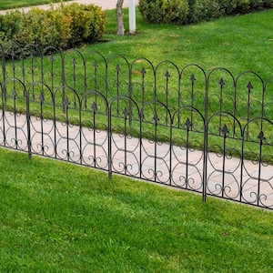 32 in. H x 24 in. Black Steel Garden Fence Panel Rustproof Decorative Garden Fence (10-Pack)