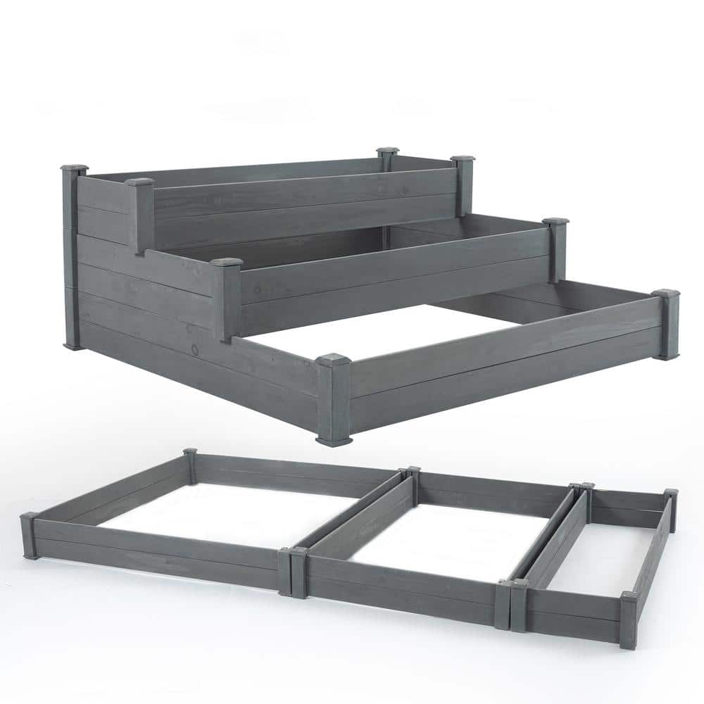 48.6 in. x 48.6 in. x 21 in. Grey Wood Outdoor Raised Garden Bed, Elevated 