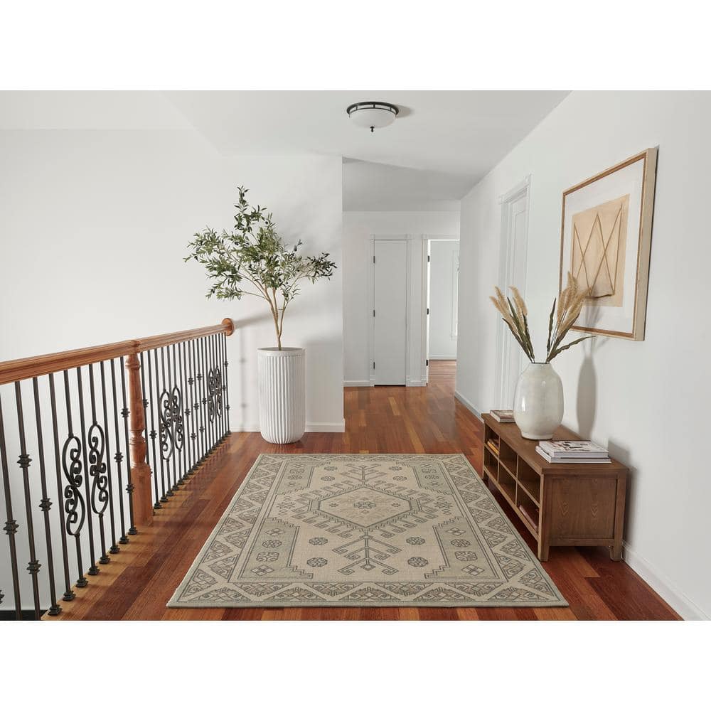 Sage Green Medallion Wool and Synthetic Area Rug 7'9" x 9'10"