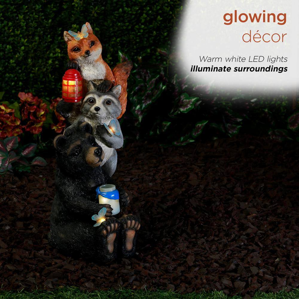 19" Multicolor Polyresin Solar Animal Friends Statue with LED Lights