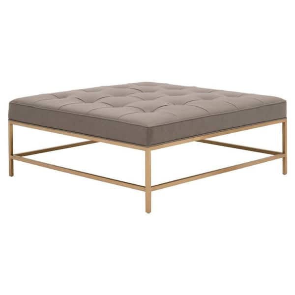 Benjara 41.5 in. Brass and Gray Square Leatherette Top Coffee Table