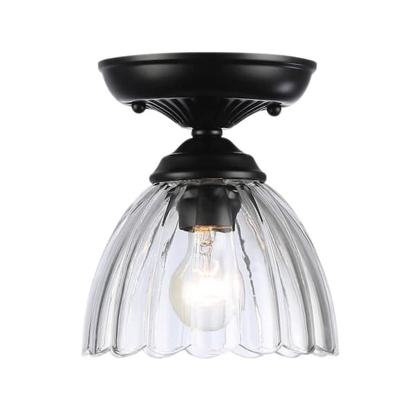 Audra 6.875 in. 1-Light Semi-Flush in Matte Black with Clear Glass