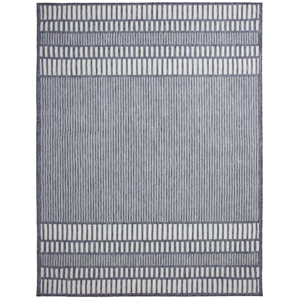StyleWell Gray Stripe Gray/Ivory 8 ft. x 10 ft. Indoor/Outdoor Area Rug ...