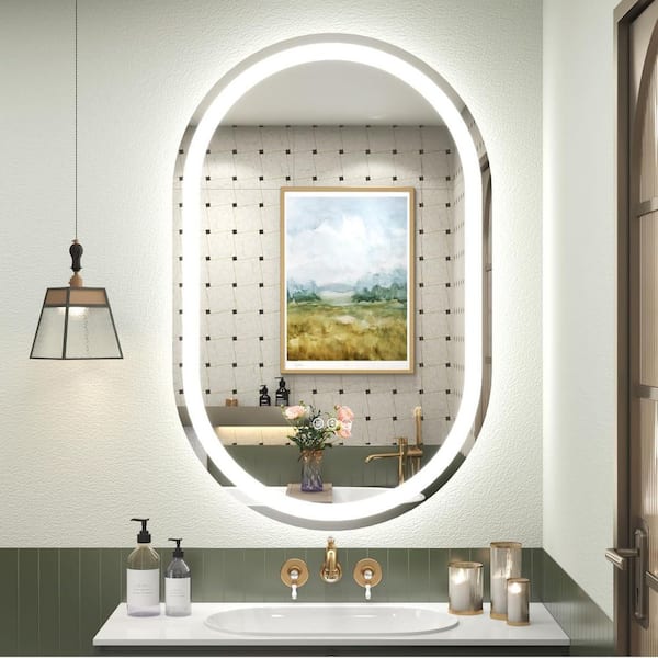 28 in. W x 40 in. H Oval Frameless Super Bright 192 LEDs/M Lighted Anti-Fog Tempered Glass Wall Bathroom Vanity Mirror